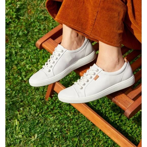 Ecco 7 Sneakers White Nubuck Leather Size 6.5 Wide Comfort Durable Shoes - Picture 4 of 10